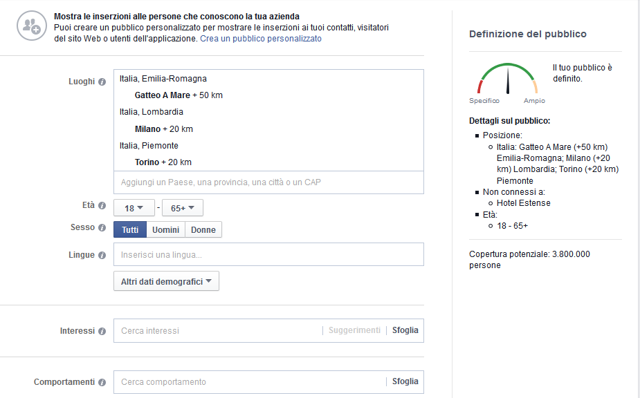 pubblicità su facebook turismo