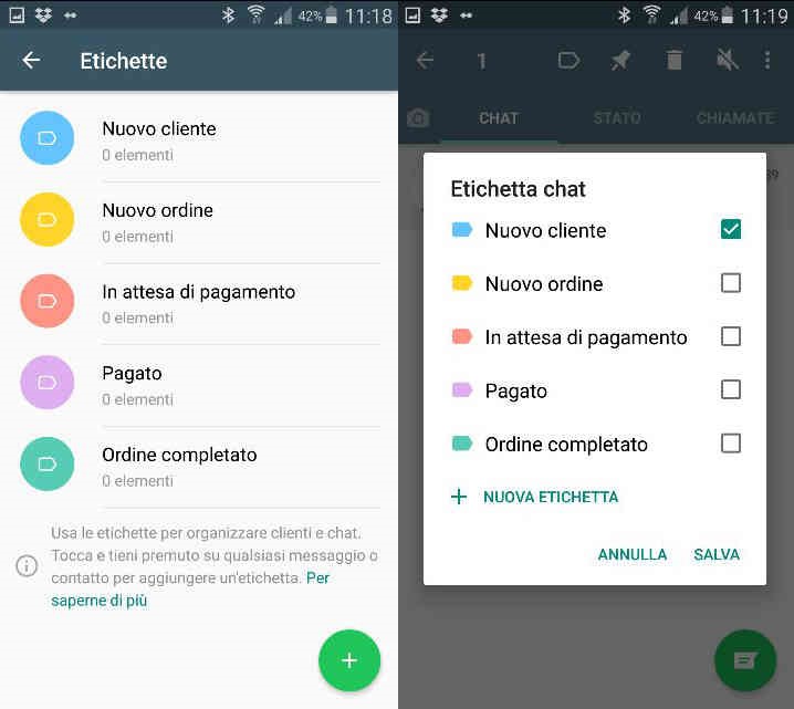 Le etichette su Whatsapp Business